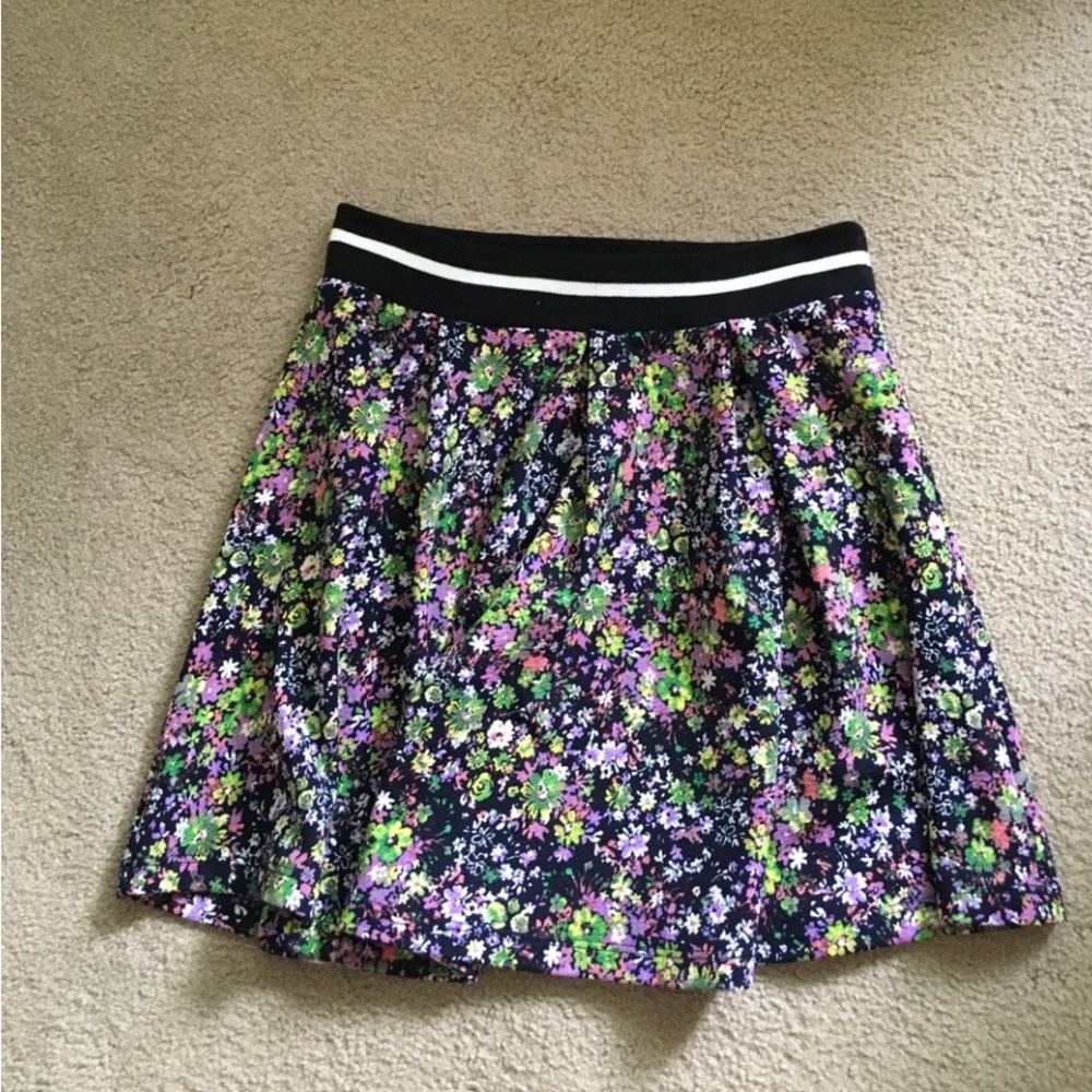 3/$25 Lush Multicolor Floral Stripe Waistband Fit & Flare Mini Skirt Size Large